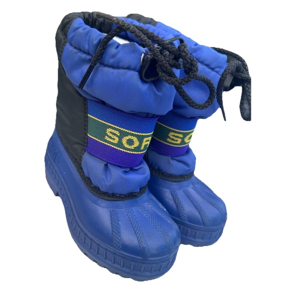 Sorel Snow Commander Kids Winter Snow Boots Blue Black Waterproof Size 8